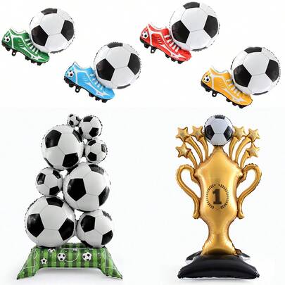 Black & White Football Trophy, Football Shoes, Foil Stand-Up Balloons, Suitable For Birthday Party, Sports Meet, Campus Party, Anniversary Celebration, Football Fans' Party Decoration, And Party Decoration Balloons
