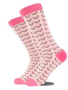 1 Pair Women Pink Fun Icon Cartoon Mid-Calf Cotton Socks Couple Gift Home Wear - Multicolor - View 4
