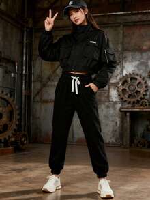 بنطلون نسائي من الفليس الدافئ مع رباط، لون أحادي بسيط | بنطلون رياضي فضفاض بخصر عالي مع رباط، مناسب للخريف/الشتاء للاستخدام اليومي، المنزل، والموضة الشارعية