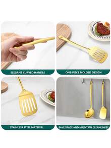 10 Piece Cooking Utensil Set Stainless Steel Kitchen Tool Set , Potato Masher, Meat Fork, Tongs, Turner, Pasta, Serving Spoon, Skimmer, Ladle, Spatula Spoon Set