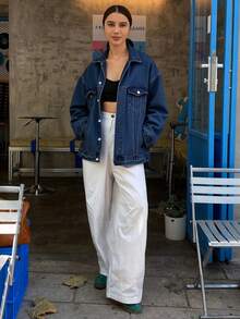 Livesso 女士宽松牛仔夹克和外套 - 藍色 - 查看 5