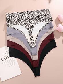 FINETOO 5pcs Women High Waisted Seamless Comfortable Sexy Thongs Panties - Multicolor - View 4