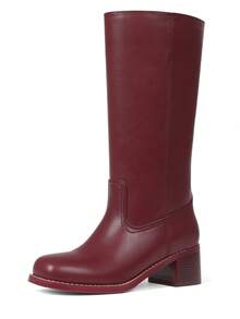 Western Boots For Women Flower Embroidery Mid Calf Boots Square Toe Chunky Block Heel Knee High Boots Low Heel Long Boots For Women Comfortable Casual Cowgirl Western Boots For Women Comfort Country Walking Shoes - 酒紅色 - 查看 7