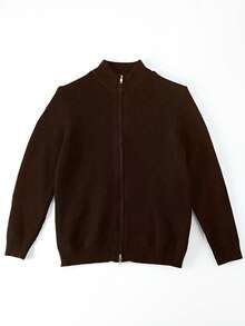 男士加厚拉链开衫，长袖纯色毛衣 - 咖啡棕 - 查看 4