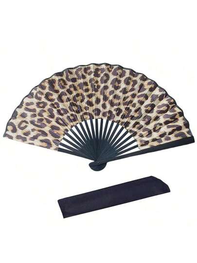 Elegant Leopard Print Folding Fan With Black Frame For Clack Rave Handheld Fan For Disco Party Beach Dancing Outdoor Weddings Travel And Daily Wear Lightweight And Portable Rave Handheld Fan Suitable For All Occasions And Celebrations For All People Household Items Best Birthday Gift