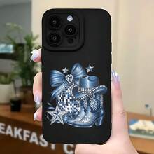 2026 nueva funda de teléfono mate, funda de teléfono con diseño de bota vaquera con lazo azul y estrellas para  17 15 Pro Max  17 14  17 13  Galaxy S23 S22 S21 funda de protección para teléfono, funda de pareja, regalo para novio novia, regalo de vacaciones - Blanco antiguo - Ver 5