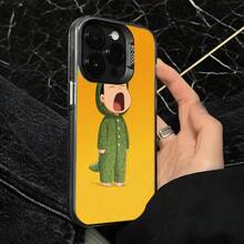 Funda de Teléfono con Estampado de Dinosaurio Amarillo para Niño, para iPhone 14 13 12 11 Pro Max y  Galaxy S23 S22 S21 S20, Opción de Regalo Ideal para Todas las Estaciones - Negro - Ver 4