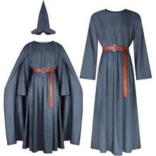 Disfraz de mago Gandalf del Hobbit, túnica pagana, capa de mago, cosplay, túnica gris, sombrero, conjunto completo de atuendos para adultos - Solo peluca - Ver 2