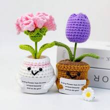 1個趣味正能量植物花朵鉤編裝飾品，手工鉤編向日葵盆栽植物，編織花朵，可愛鉤編裝飾飾品，馬鈴薯絨毛裝飾品，創意花卉編織，適合汽車、居家、辦公桌裝飾，鼓勵朋友，絕佳聖誕禮物 - 彩色 - 查看 5