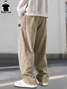 加大码男士灯芯绒直筒休闲裤，抽绳松紧腰设计，适合日常休闲、运动、徒步旅行等场合穿着，春季款。 - 卡其色 - 查看 3
