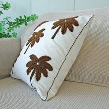 1件热带棕榈树刺绣抱枕套，波西米亚海滩风格家居装饰靠垫套，棕白刺绣枕套，中性色调棕榈刺绣装饰沙发抱枕套 - 彩色 - 查看 6