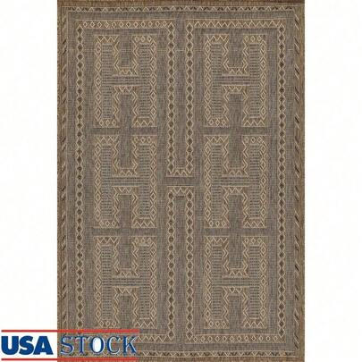 Geometric Natural Indoor Outdoor Rug 2ft X 3ft Textured Neutrals Low Profile All Weather Easy Clean Layering Design