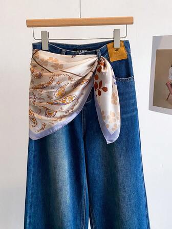 1条女士浅色佩斯利花纹真丝围巾，欧美休闲头巾，70厘米方巾，装饰领巾，派对礼物