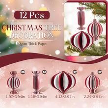 12 decoraciones de Navidad rojas y blancas adornos de panal de papel de caramelo 3D para árbol adornos decorativos para colgar bolas de manualidades linternas de panal para árbol de Navidad Año - rojoblanco - Ver 4