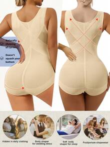 女士塑身连体衣，透气露胸束腰塑形连体衣，收腹瘦身连体衣 - 淡黃色 - 查看 3