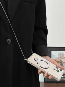 Minimalist Chic Ins Style Magnetic Bling Mirror Phone Case With Chain