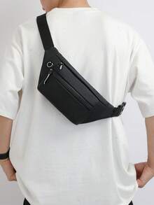 男士新款单肩包、户外背包、骑行腰包、运动休闲斜挎包、手机包、多功能包、胸包、收纳包 - 黑色 - 查看 3