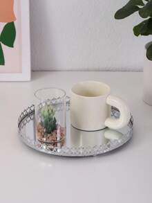 1pc Iron Art Gold/Silver Crown Edged Mirror Tray, European Style Glass Vanity Tray For Home Living Room Coffee Table, Luxury Feeling Tea Cup Plate Jewelry Cosmetic Storage Tray, Home Decor Bathroom Bedroom Candle Holder Tray ,Room Decor - Multicolor - View 7