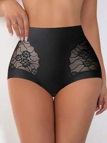 High Waist Lace Seamless Slimming Shaping Tummy Control Panties For Women - Black - View 2