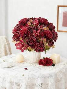 1/80pcs 11.81 Inch Artificial Silk Hydrangea, Peony, Rose, Chrysanthemum Flowers, Realistic Flowers For DIY Wedding Bouquets, Party, Home Living Room, Kitchen, Garden, Hotel, Office, Thanksgiving Decor, DIY Wreaths, Gifts, Tabletop Centerpieces, Birthday Decor, Indoor/Outdoor Decoration, Loose Fake Plastic Flowers For Vase, Farmhouse Decor, Boho Wedding, Rama Decor, Valentine's Day Gifts - Burgundy - View 6