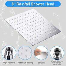 Polished Sliver Shower Head Combination, 8-Inch High-Pressure Showerhead, 5 Handheld Shower Head Combinations With Different Settings,With Hose,Without Extension Armfor Bathroom,Hotel.Bathroom Essentials,Bathroom Deccor,Bathroom Accesssories,Christmas Gifts - Mạ crôm - Xem 5