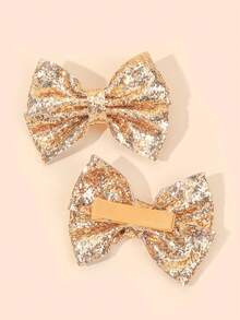 2pcs Shiny Gold Hair Bows For Baby Girls Sparkling Gold Bow Hair Clips Sparkly Glitter Gold Bow Alligator Clips Fashionable Holiday Birthday Party Hairpins Clips Casual Daily Barrettes Baby Hair Accessories - Gold - View 6