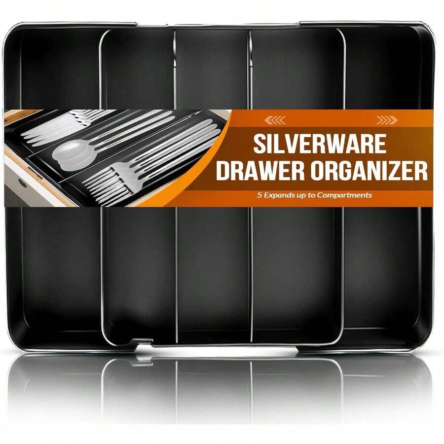 WSXC Silverware Organizer Adjustable And Expandable Utensil Tray For Kitchen Cutlery Storage Spoons Forks Knives Holder Storage Dividers Multipurpose Silverware Drawer Organizer For Dining Table - Black - 黑色 - 查看 1