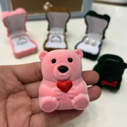 1pc Charming Bear Jewelry Box, Available In 3 Colors, Multi-Functional Storage For Necklaces, Rings, Earrings And Studs, Perfect Anniversary Gift And Wedding Ring Box