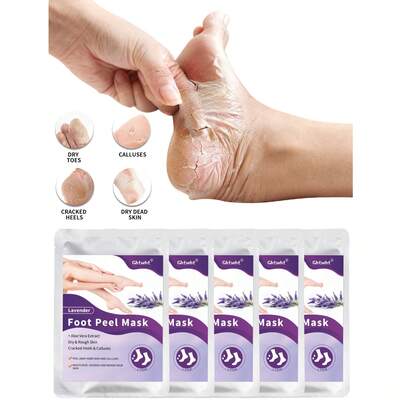 5双装足部去角质面膜，去除死皮并滋润护理，不含酒精，富含透明质酸和甘油，缓解干燥皲裂的脚后跟，软化粗糙的足部SPA袜，秋冬季皲裂足部护理，圣诞礼盒装（男女通用）