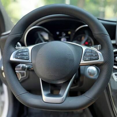 手工真皮方向盘套，适用于奔驰C300、C400、CLA250、CLS400、CLS550、GLC300