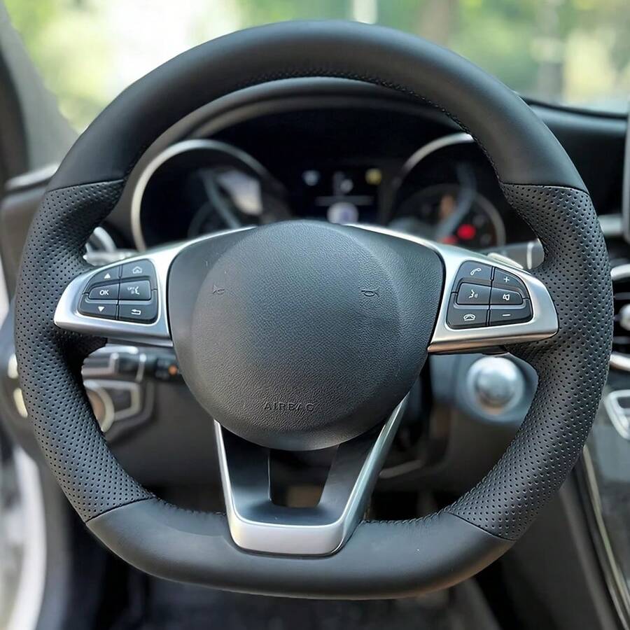 手工真皮方向盘套,适用于奔驰C300、C400、CLA250、CLS400、CLS550、GLC300 - 38公分 - 查看 1