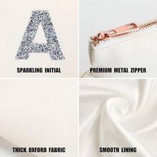 Personalisierte Kosmetiktasche A-Z mit Initialen - Damen Make-up Tasche mit Strassbuchstaben, Make-up Tasche mit Glitzerdekoration, Geschenk für Frauen &ädchen, Weiß