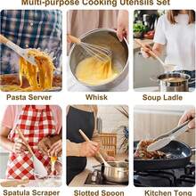 Silicone Cooking Utensil Set,12 PCS Cooking Cookware Kitchen Utensils Set For Cooking, Nonstick 446°F Heat-Resistant Cookware Kitchen Tools Of Spoon,Brush,Whisk,Spatula,Turner Tongs (Khaki) - Khaki - View 8
