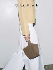 ELLA GRACE- Premium Brown Leather Mini Bucket Bag,Dark Brown ,Clip Closure-Elegant & Practical For Daily And Casual Use - Brown - View 2