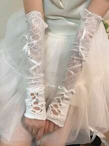 1对Y2K芭蕾舞风格蕾丝袖套：防晒，可DIY，适合洛丽塔和JK风格，保暖手臂+冬季装备+手套+熊+圣诞节 - 黑色 - 查看 6