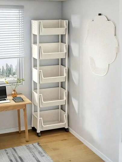 1pc New Thickened Small Trolley Storage Rack, Household Snack Floor-Standing Multi-Layer Living Room Storage Bookshelf, Mobile Kitchen Fruit & Vegetable Basket Shelf, Factory Wholesale