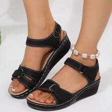 New Vintage Women Sandals, Perforated Design, Round Toe, Wedge Heel, Comfortable