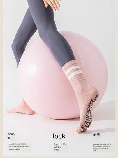 女士硅胶防滑中筒袜一双装，条纹无骨运动健身五指袜，防滑袜，适合瑜伽、普拉提、芭蕾扶杆等运动；五指袜