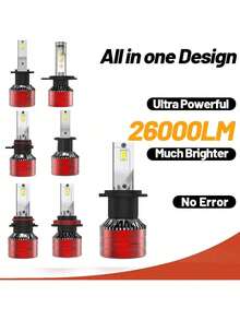 Heyword 2 件 V13 H3 LED 大灯，集成远近光、雾灯、大灯改装、超亮前大灯灯泡 - 白色 - 查看 6