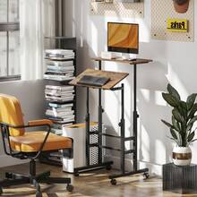 HOMCOM Height Adjustable Desk, Kitchen Table With Shelf, Wheels, Rustic Brown Computer Desk 60 X 60 X 70.5-120 Cm