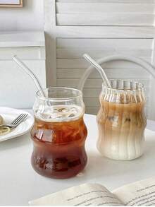 2/1pc 550ml 玻璃咖啡杯(无吸管)适合家庭使用,适合女性饮用饮料奶茶杯,适合家庭和办公室用于冰咖啡、果汁、饮料和牛奶,万圣节、圣诞派对、节日用品 - 雲朵玻璃杯 - 查看 6