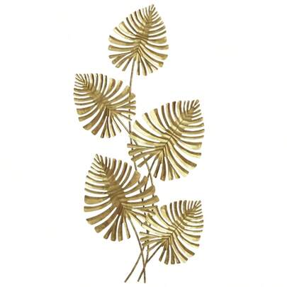 HOMCOM Wall Decoration Set Made Of Metal, Lacquered Surface, Leaf Shape, Gold Color On Site