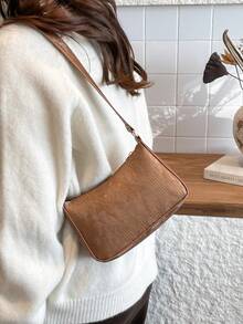 Bolso de hombro y axila en forma de media luna con estampado minimalista de piel de serpiente de moda - Marrón - Ver 5