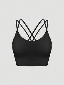 LianShengFa 1pc Women Yoga Sports Bra With Removable Pads, Criss-Cross Back Design - Black - View 2