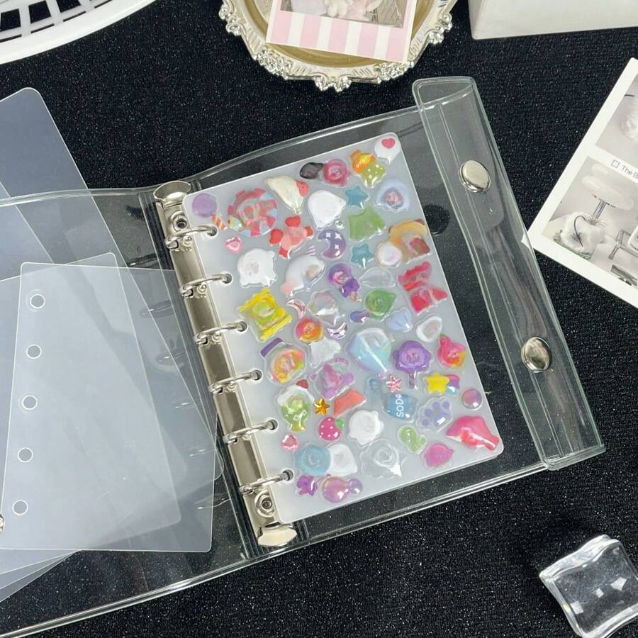 5/10/15Pcs A6/A7 Sticker Book Replacement Pages, Hard Sticker Book Base Paper, Sticker Loose-Leaf, Sticker Book Making, Christmas New Year Gift, Hard Sticker Book Thick Loose-Leaf, Loose-Leaf Notebook Divider, PP Sheet, Suitable For Sticker Book, Notebook, Savings Plan Book, Collage, Crystal Bubble Sticker,Back To School Season - Sets - View 1