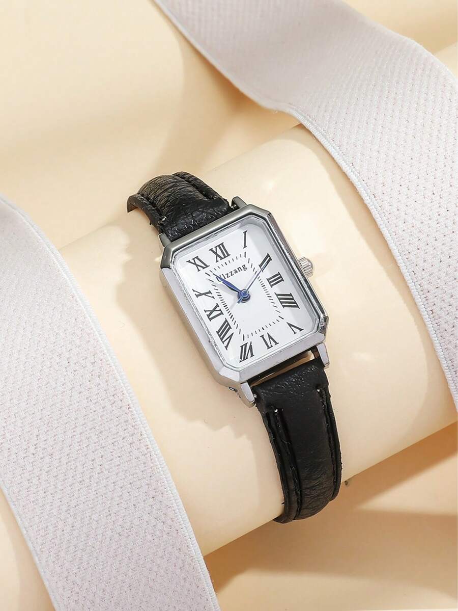 GoGoEy 1 件简约女士矩形罗马数字表盘时尚竹表带手表，适合日常佩戴、生日、周年纪念礼物、年终促销、光棍节、万圣节促销和其他节日礼物 - 銀色 - 查看 1