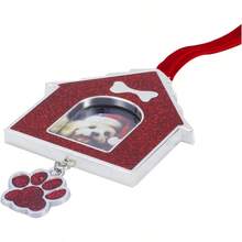 Adorno de árbol de Navidad con marco de fotos adorno de metal para decoración de árbol de Navidad adorno decorativo para colgar árbol de Navidad recuerdo anual 1 casa de perro - Plateadoyrojo - Ver 3