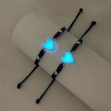 2pcs/3pcs Set Fashion Woven Luminous Heart, Sun & Moon Bracelets, Minimalist Couple/Friendship Jewelry Set, Glow-In-The-Dark Lucky Knot Bracelets - Multicolor - View 6