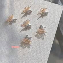 5 piezas Encantos de uñas de mariposa 3D, 5 piezas por paquete Mariposas rosas, blancas, azules y naranjas con rhinestones y perlas falsas, accesorios de joyería DIY para diseño de manicura, suministros para uñas