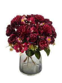1/80pcs 11.81 Inch Artificial Silk Hydrangea, Peony, Rose, Chrysanthemum Flowers, Realistic Flowers For DIY Wedding Bouquets, Party, Home Living Room, Kitchen, Garden, Hotel, Office, Thanksgiving Decor, DIY Wreaths, Gifts, Tabletop Centerpieces, Birthday Decor, Indoor/Outdoor Decoration, Loose Fake Plastic Flowers For Vase, Farmhouse Decor, Boho Wedding, Rama Decor, Valentine's Day Gifts - Burgundy - View 8